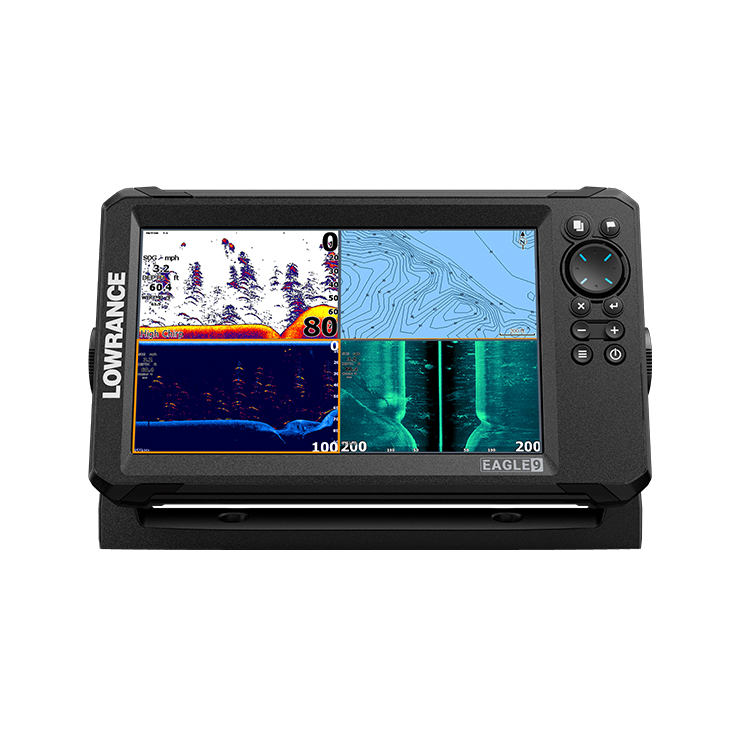Lowrance Eagle 9 mit Tasten und Bildschirmaufteilung