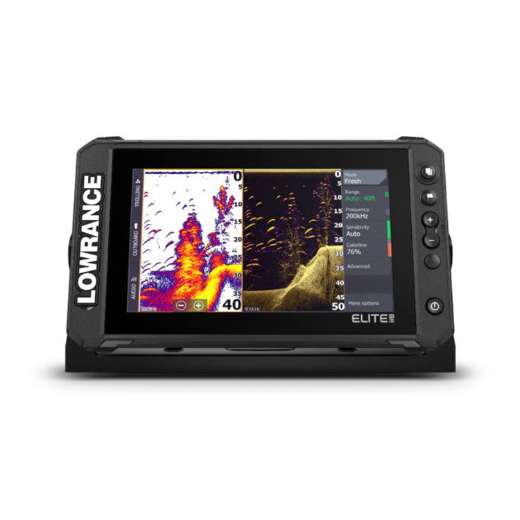 Lowrance Elite FS 9 mit geteiltem Sonarbild und Bedientasten