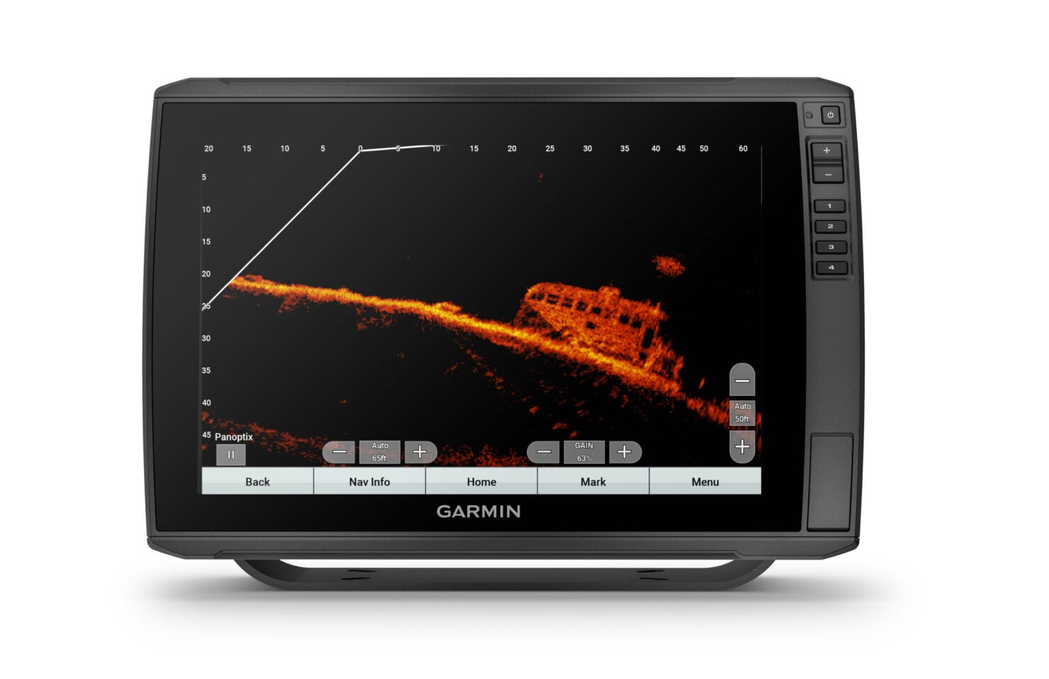 Garmin-LiveScope-Plus-Darstellung einer versunkenen Struktur auf einem ECHOMAP-Ultra-Display