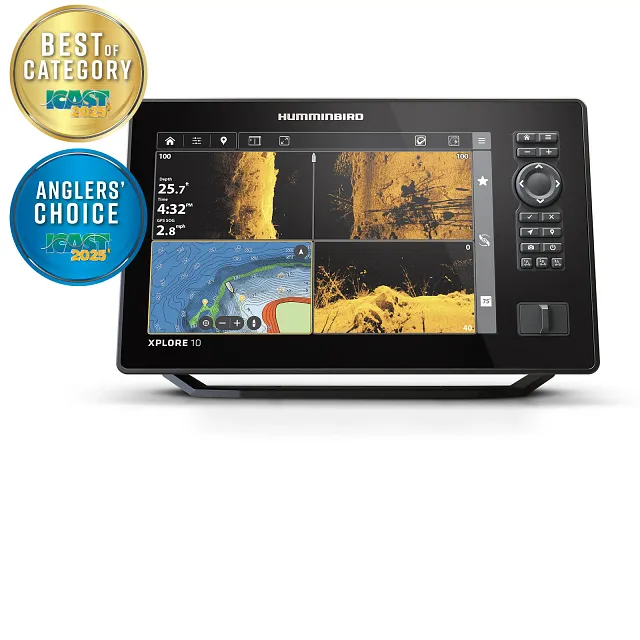 Humminbird XPLORE 10 mit mehreren Sonar- und Kartenfenstern