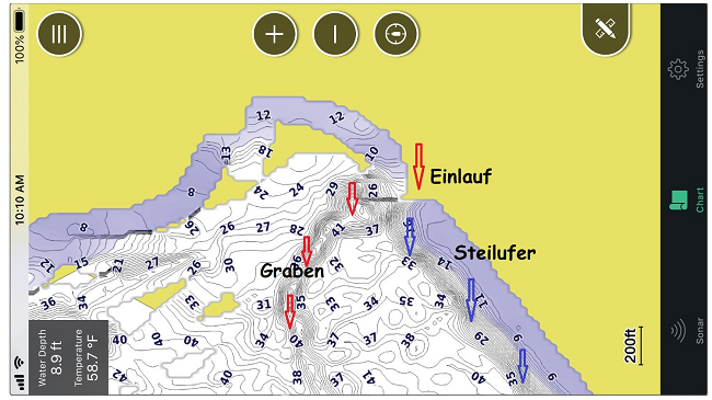 Quickdraw Contours Tiefenkarte im Garmin Striker Cast
