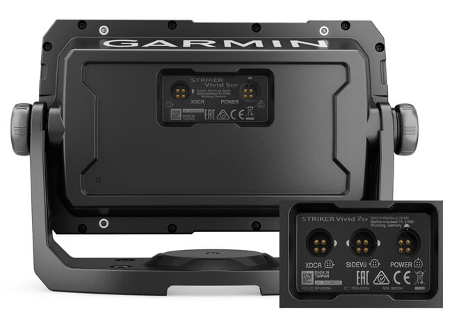 Rückseite und Anschlüsse eines Garmin Striker Vivid 5cv