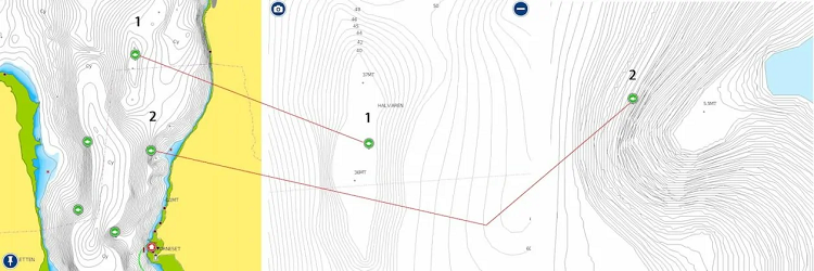 Originalgrafik mit Legende und abgestuften Tiefenbereichen einer Gewässerkarte