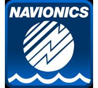 Historische Ansicht der Navionics Boating App mit Gewässerkarte und Tiefenlinien