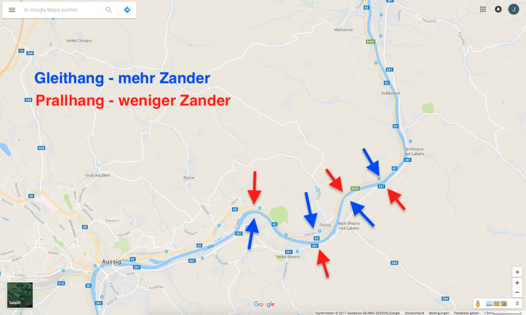 Flussbiegungen als mögliche Zander-Hotspots