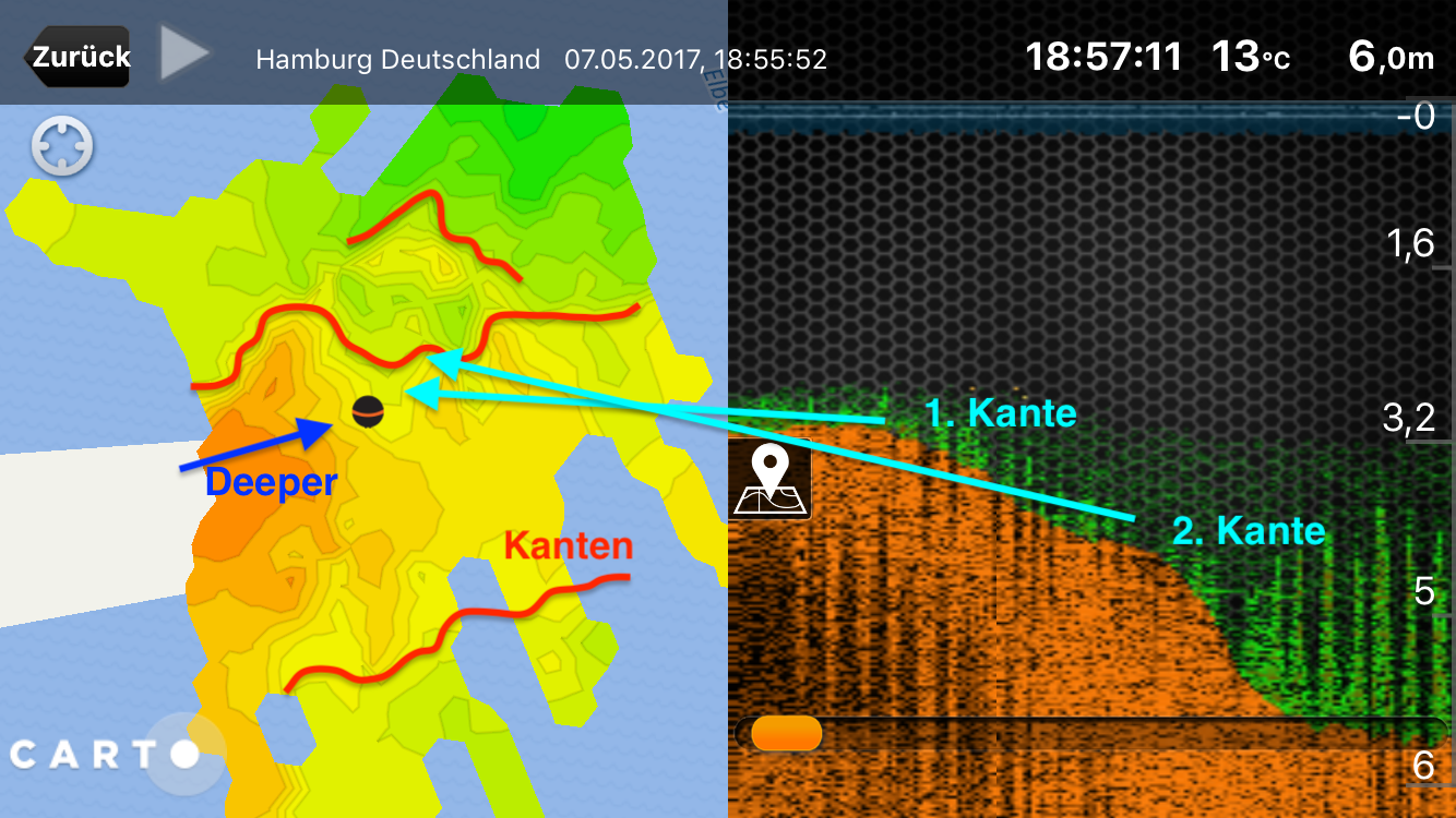 Deeper Pro Plus Zander angeln im Fluss - Kanten